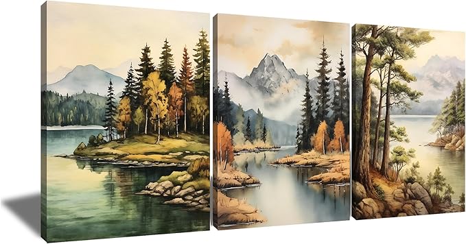 Landscape Canvas Wall Art Abstract Mountain Forest Posters Print Beautiful Scenery Picture Painting Wall Decor Artwork for Modern Home Bathroom Kitchen Women Room Stretched and Framed [36''W x 16''H]