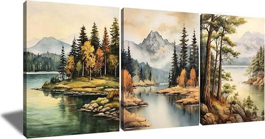 Landscape Canvas Wall Art Abstract Mountain Forest Posters Print Beautiful Scenery Picture Painting Wall Decor Artwork for Modern Home Bathroom Kitchen Women Room Stretched and Framed [36''W x 16''H]