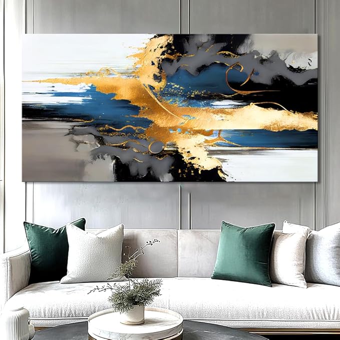 liysawg Wall Art Abstract Wall Art Prints Canvas Painting Black Yellow Blue Modern Large Artwork for Living Room Bedroom Office Home Decor 71"x36"