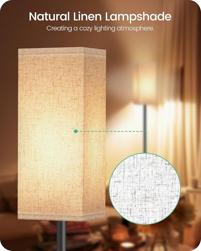 2 Pack Floor Lamp, Pole Lamp with Foot Switch, Modern Standing Lamp Lampshade, Minimalist Freestanding Lamp (Bulb Not Included), for Living Room, Bedroom Office, Black and Beige E07LDP205