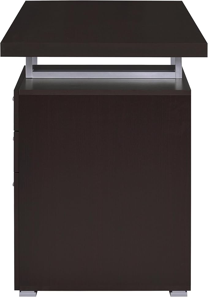 Coaster Home Furnishings Brennan Modern Contemporary Home Office 3-Drawer Writing Desk with Drawers Computer Desk Study Table File Cabinet Storage Silver Metal Frame Cappuccino Brown 800519