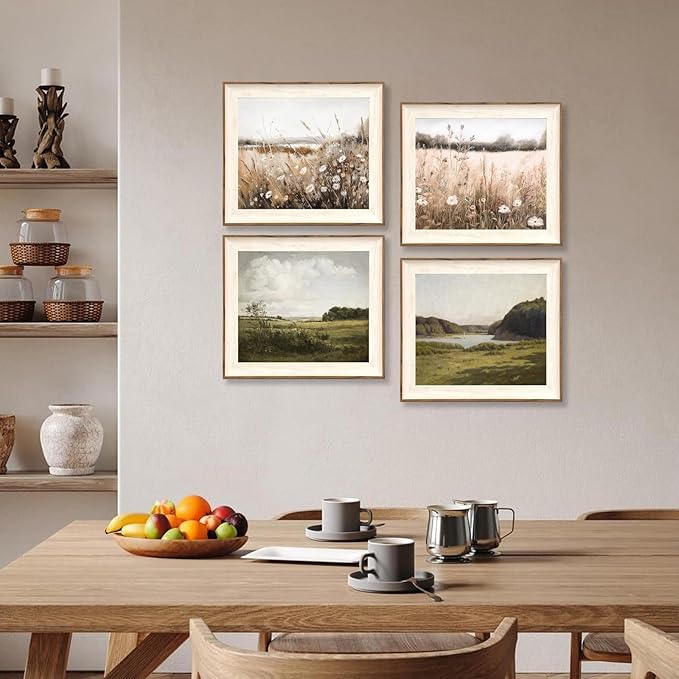 ASTRDECOR Framed Nature Wall Art Prints, Vintage Wildflower Field Landscape Canvas Wall Art Bedroom, Autumn Oil Painting Botanical Artwork, Plant Pictures Farmhouse Wall Decor Living Room - 10''x12''