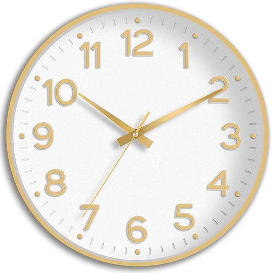 Wall Clock, Silent Wall Clocks Battery Operated 8 Inch-Modern Non Ticking Analog Clock Decorative for Kitchen Office Bathroom Bedroom(Gold)