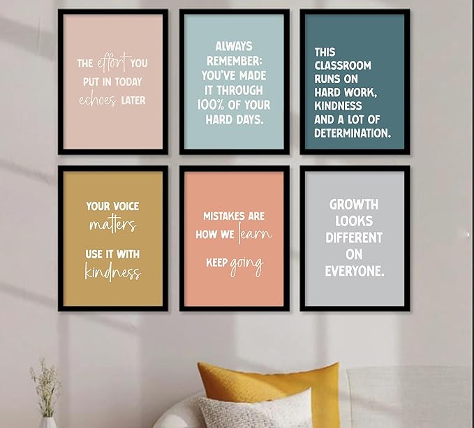 Set of 6 Inspirational Classroom Wall Art Modern Classroom School Pictures Wall Decor Motivational Canvas Poster Prints for Teens Adults Living Room Office College Decor, Unframed, 12x 16 Inch