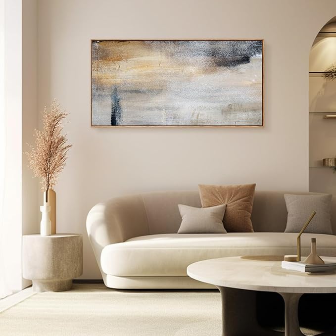 Baisuwallart WKBS0375Wall Art Decor Large Canvas Print Picture Gray and Black Abstract Painting Artwork for Office Wall Decor Home Decoration Natural Wood Framed Ready to Hang Artwork