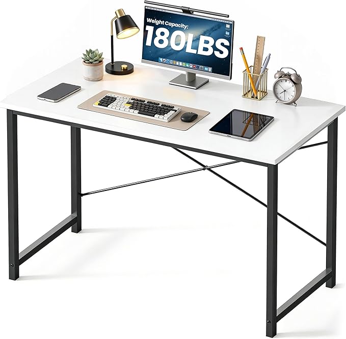 NEWBULIG 47.2” Computer Desk, White Office Writing Desks Compact Study Table Student Bedroom Home Work PC Workstations with Metal Frame Wood Tabletop Small Spaces