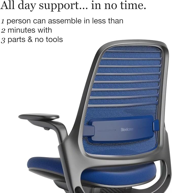 Steelcase Series 1 Office Chair - Ergonomic Work Chair with Wheels for Carpet - Helps Support Productivity - Weight-Activated Controls, Back & Arm Support - Easy Assembly - Royal Blue