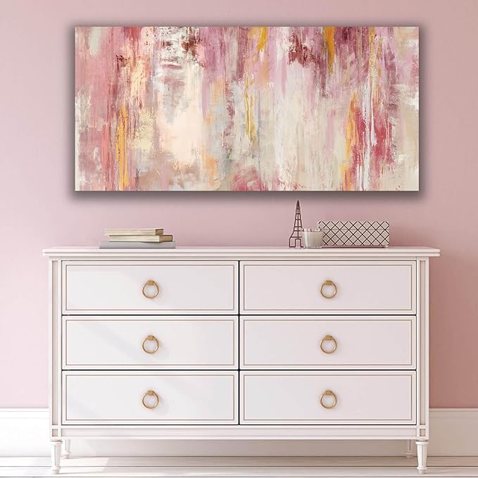 Kureful Canvas Wall Art Pink Wall Decor Abstract Paintings Room Decor for Teen Girls Wall Art Decor Living Room Aesthetic Wall Decorations for Bedroom 24x48 Inch
