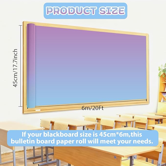 Qyeahkj 17.7in x 20ft Bulletin Board Paper Roll Bulletin Board Background Paper Fade Resistant Classroom Decoration Poster Art Craft Home Wall Education Decor Supplies Blue Purple