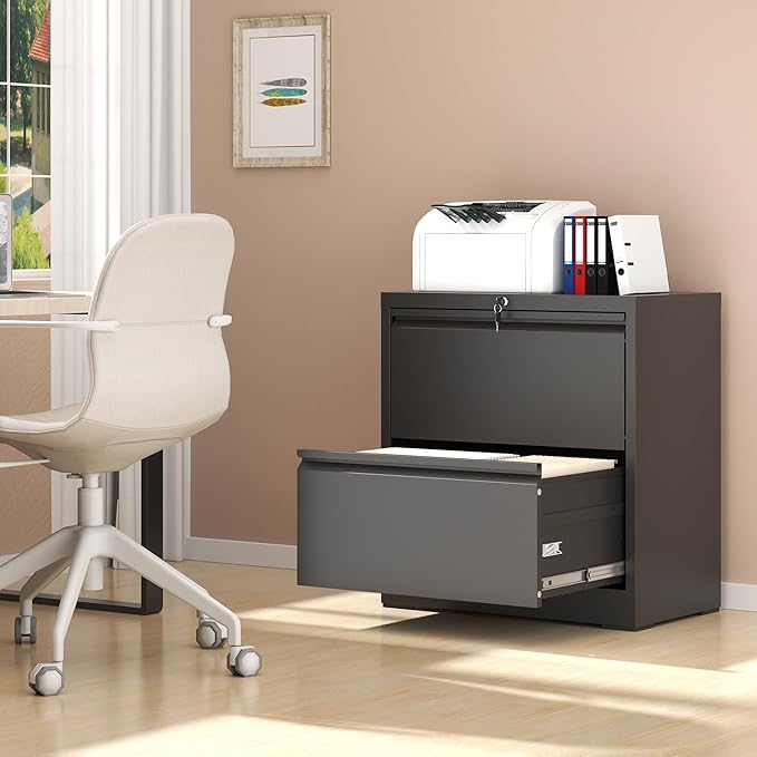 AQY 2 Drawer File Cabinet with Lock,Metal Black Lateral File Cabinets for Home Office,Steel Wide Filing Organization Storage Cabinets for Hanging Files Letter/Legal/F4/A4 Size(Black)