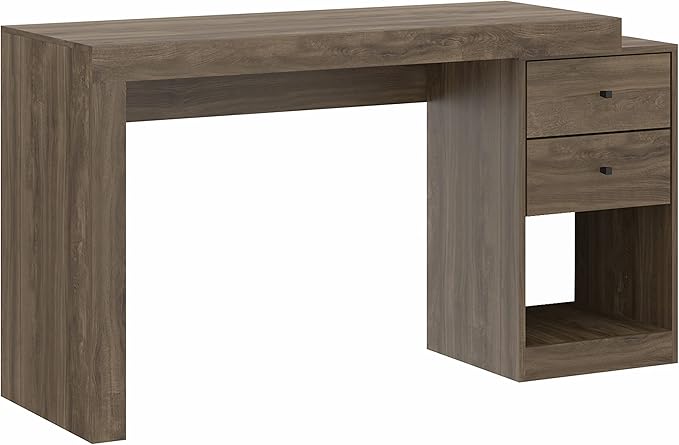 Expandable Desk with Storage Drawers & Open Shelf - Expands from 47 Inch to 57 Inch - Walnut Computer Desk with Printer Space - Modern Home Office Table with Drawers - Techni Mobili Blanco Collection