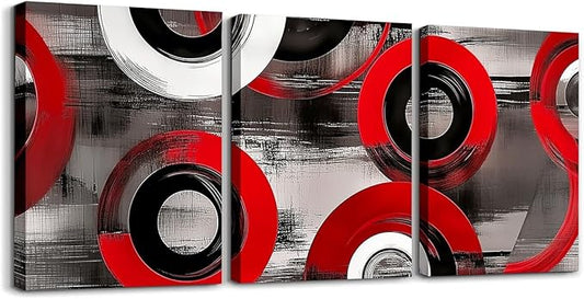 jejeloiu 12"x16"x3pcs Red Geometric Office Decorations Artwork Posters Boys Girls 3 Piece Canvas Wall Art for Living Room Bedroom Abstract Art Picture Wall Decor
