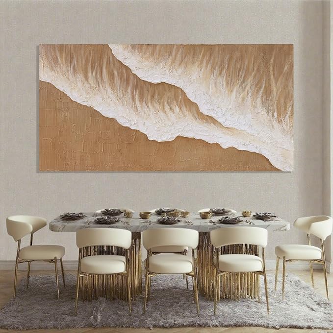 ZENPEE Large Abstract Wall Art, Brown Modern Wall Decor, Beach Canvas Wall Art for Living Room or Office, Room Posters, 29" x 58"