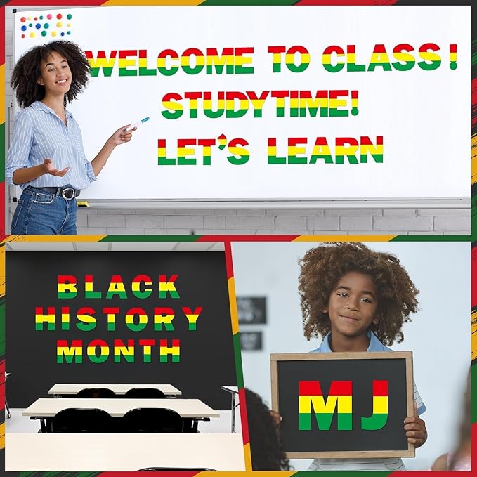 Qyeahkj 150PCS Large Black History Month Bulletin Board Letters and Punctuation Cutouts Set African American Alphabet Chalkboard Decorations for Classroom Wall Letters Poster Display Home School Decor
