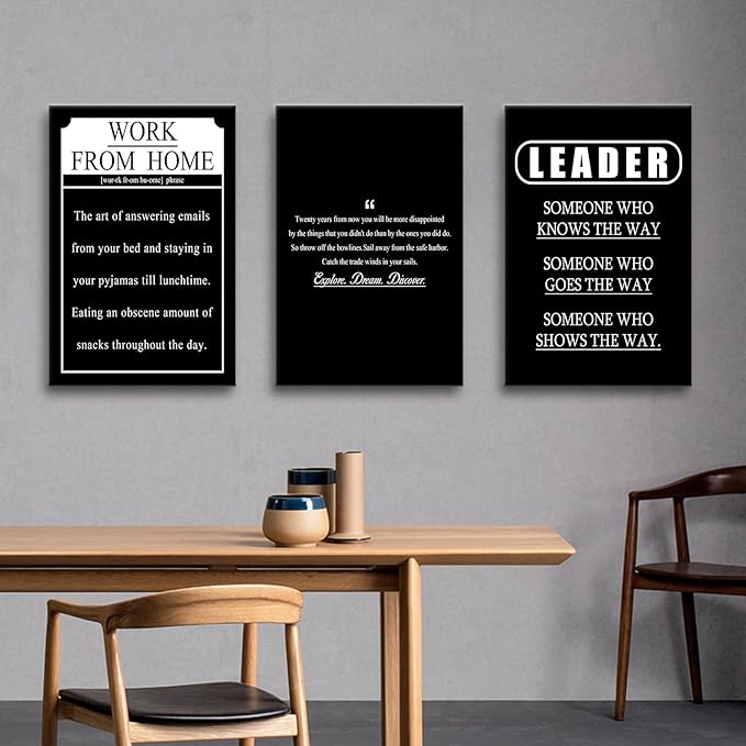 3 Pieces Motivational Canvas Wall Art Explore Dream Discover Work from Home Entrepreneur Quotes Inspirational Signs Posters Print for Home Bedroom Teens Room Gym Stretched and Framed [48''W X 24''H]