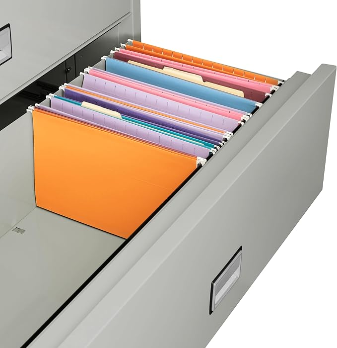 44 inch Wide 4-Drawer Lateral Fireproof File Cabinet – Legal and Letter Size Filing – Key Lock – Water Resistant – Fire Safe and Impact Rated – Light Gray Finish – Model LAT4W44LG