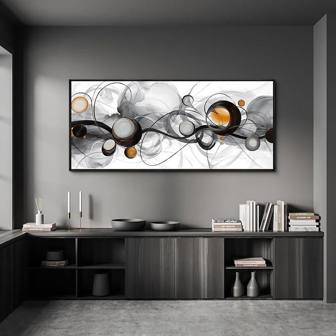 XLSJERST Wall Art for Living Room Picture - Extra Large Abstract Cavnas Artwork for Walls Black and White Minimalist Modern Framed Painting Home Decor - 70x31 Inches