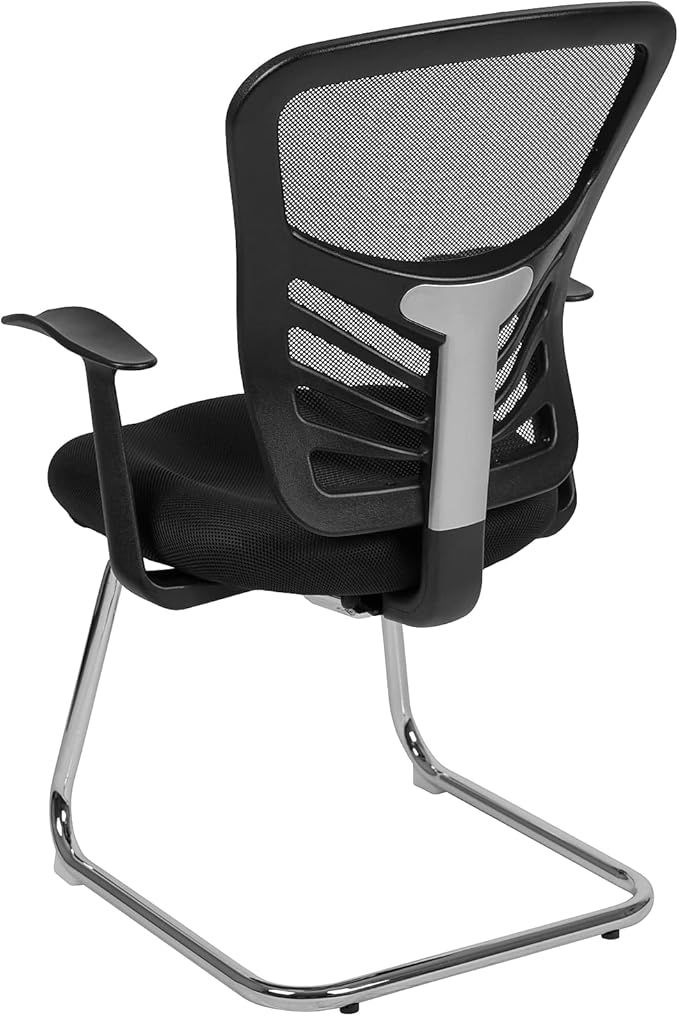 Flash Furniture Steve Black Mesh Side Reception Chair with Chrome Sled Base