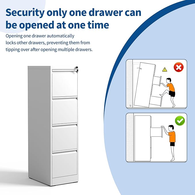 4 Drawer File Cabinet with Lock, Metal Filing Cabinet for Home Office, Vertical File Cabinet for Letter/Legal/A4/F4 Documents, Easy to Assemble Steel Storage Cabinet