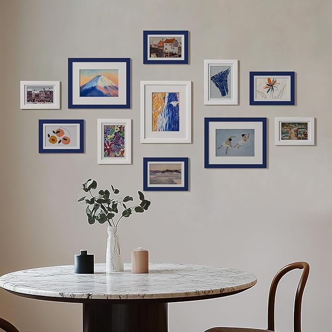 eletecpro 5x7 Picture Frames Set of 10, Picture Frame Collage Wall Decor Display 4x6 Photo with Mat or 5x7 without Mat, Home Decor Gallery Frame for Table Top or Wall Mounting, Blue
