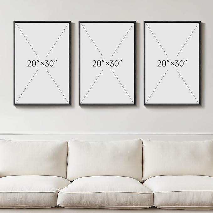 Large Framed Boho Neutral Abstract Wall Art, 3 Piece Modern Canvas Prints Paintings Artwork for Walls, Minimalist Brown Beige Gold Geometric Pictures for Living Room Hallway Bedroom Wall Decor 20x30 In
