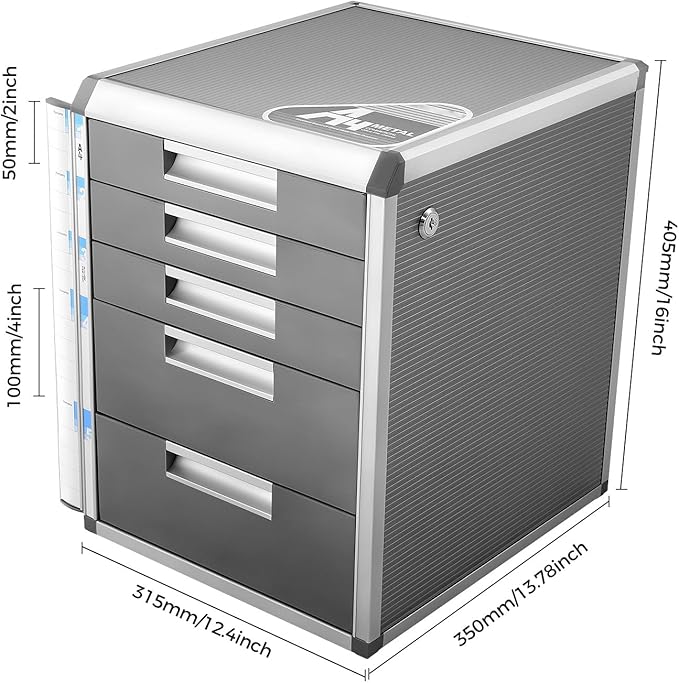 DONSU Desk Drawer Organizers,Storage File Boxes Desktop Office File Cabinet Storage Filing Cabinet w/Label Lock,Portable Home Office Filing Cabinet (5 Drawers)