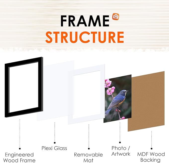 FIXSMITH 5x7 Picture Frame Set of 6, Photo Frame with HD Plexiglass, Display Pictures 4x6 with Mat or 5x7 Without Mat Multi Picture Frames Collage for Tabletop or Wall Display, Black
