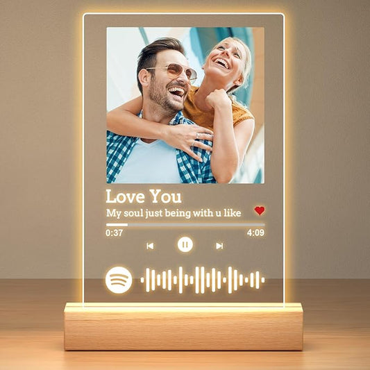 Custom Spotify Plaque, Custom Acrylic Song Plaque Picture Frames, Personalized Photo Frame, Personalized Anniversary Birthday Gifts for Women Men Girlfriend Boyfriend Her Him Couple