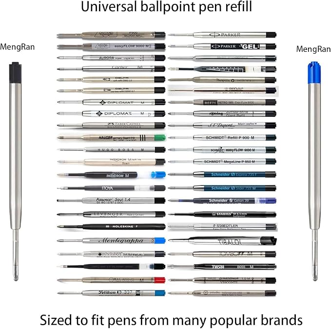 MengRan 3.9'' Ballpoint Ink Pen Refills for Click Pens,1mm Medium Tip,Compatible with Parker Pen Refill,Pack of 10 (Blue Ink)