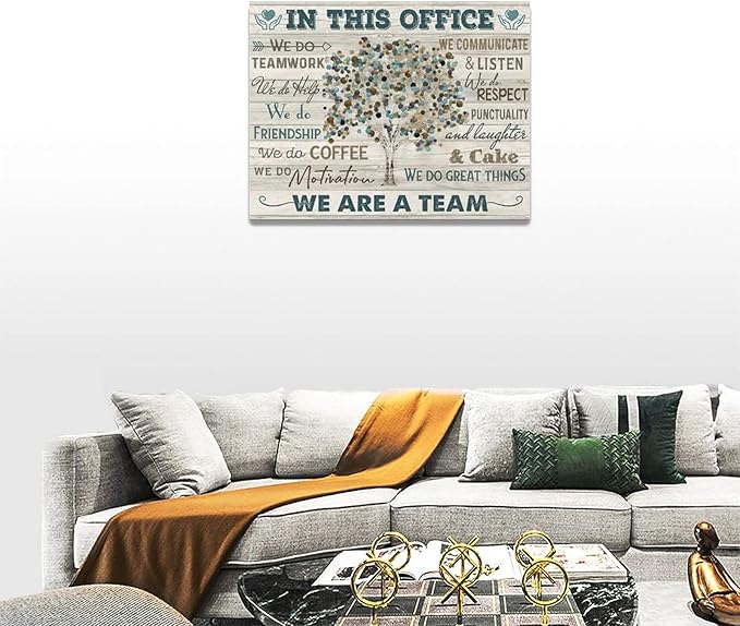 yerretin In this Office Wall Art Motivational Quotes Pictures Wall Decor for Office Inspirational We Are A Team Canvas Painting Room Decorations Artwork Framed Ready to Hang, 16"x12"