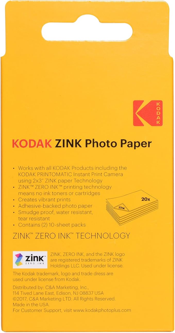 KODAK 2x3 Premium Sticky-Backed ZINK Photo Paper (20 Sheets) - Compatible With Kodak Step, Step Slim, Printomatic, Printomatic+, Smile+, Step Touch