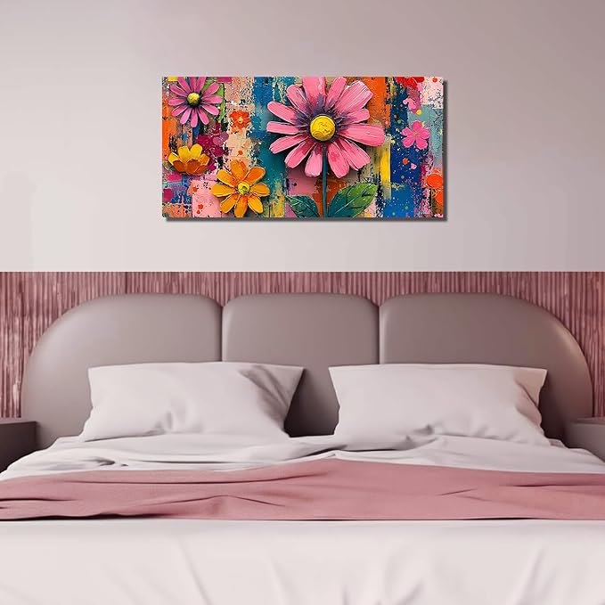 Flower Canvas Wall Art for Bedroom Women Colorful Artwork for Wall Office Modern Wall Decor for Living Room Size 20 x 40 Inch