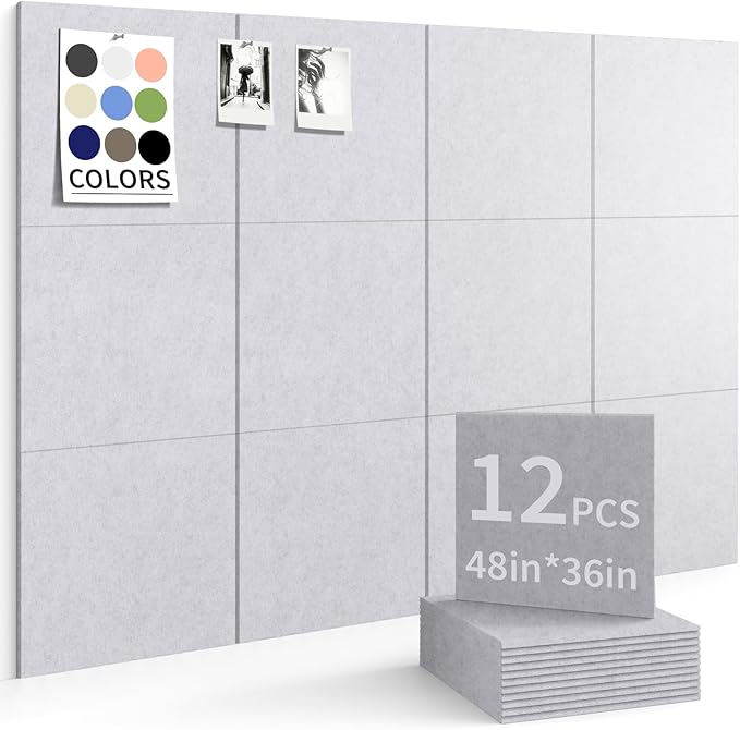 Large Bulletin Board 48"x36" Cork Boards for Walls, 12 Pack Felt Wall Panels Photo Board, Cork Board for Office Home Pin Board