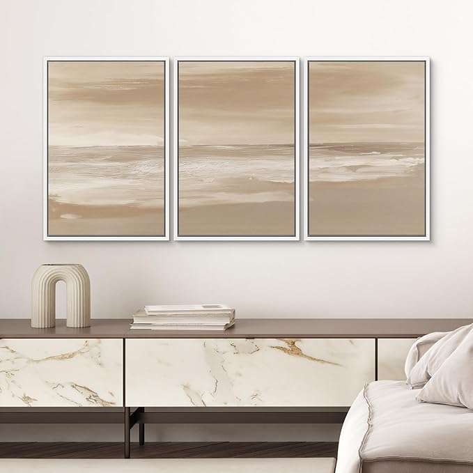 SIGNWIN Framed Canvas Print Wall Art Set Serene Sand & Sea Illustrations Decorative Relax/Calm Zen for Living Room, Bedroom, Office - 24"x36"x3 WHITE