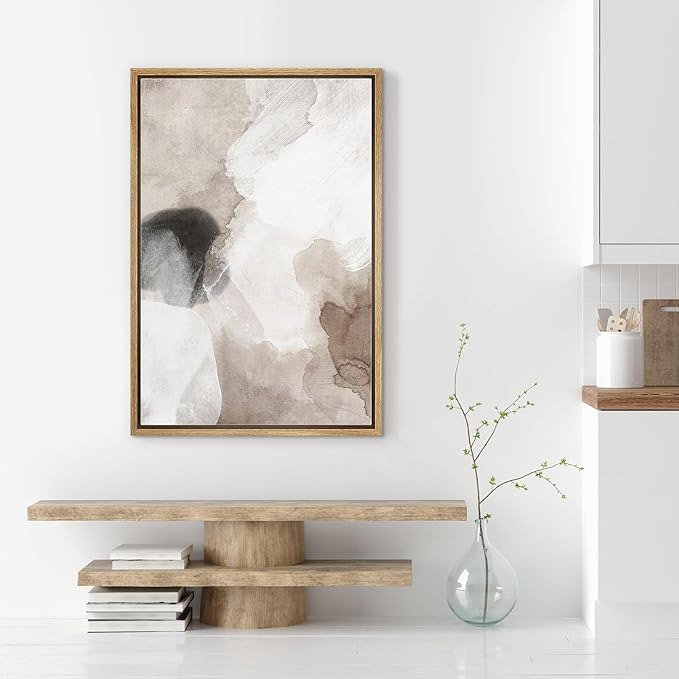SIGNWIN Framed Canvas Print Wall Art Pastel Grunge Watercolor Gray Abstract Shapes Illustrations Modern Art Minimalism for Living Room, Bedroom, Office - 16"x24" Natural