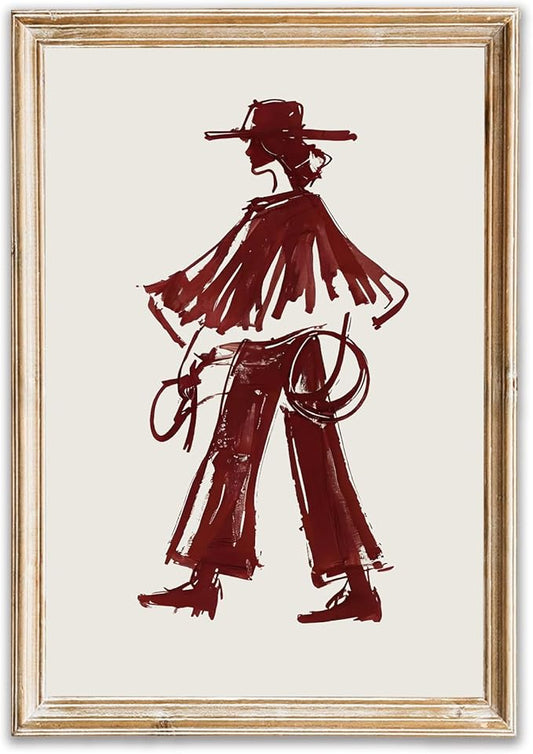 Modern Cowgirl Wall Art Trendy Eclectic Red Wine Cowgirl Poster Neutral Western Cowboys Wall Decor Cowboy Inspired Canvas Art Prints for Home Living Room Bedroom Dorm Office Decoration, Unframed