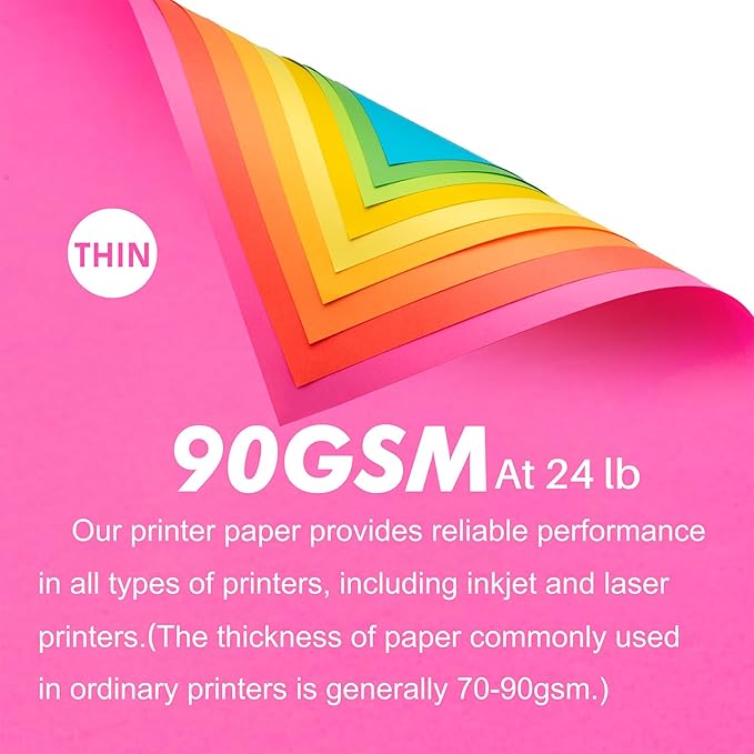 Colored Print&Copy Paper 8.5x11 Inches,180 Sheets 9 Colors Pastel A4 Printer Paper 20 lb/90GSM Colored Multipurpose Computer Pastel Paper for Office Printer School Cutting DIY Kids