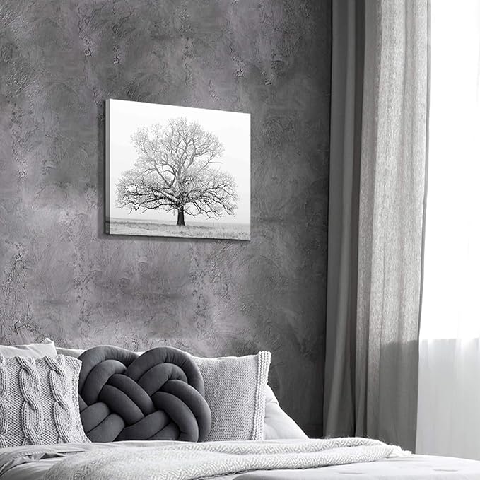 Hardy Gallery Winter Tree Canvas Wall Art: Black & White Tree Picture Print Artwork for Living Rooms Wall Decor (24'' x 18'')
