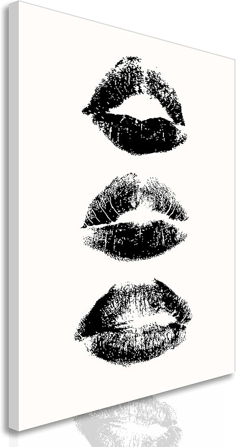 Vintage Black and White Kiss Lips Wall Art Girly Kiss Lips Prints Woman Makeup Room Posters Trendy Print Poster Funky Make Up Pictures Makeup Preppy Girly Dorm Room Canvas Decor Preppy Wall Decor