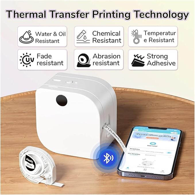 Label Printer, P12 Portable Bluetooth Label Maker Thermal Transfer Printing with Multiple Templates for Storage, Office, Home(Green)
