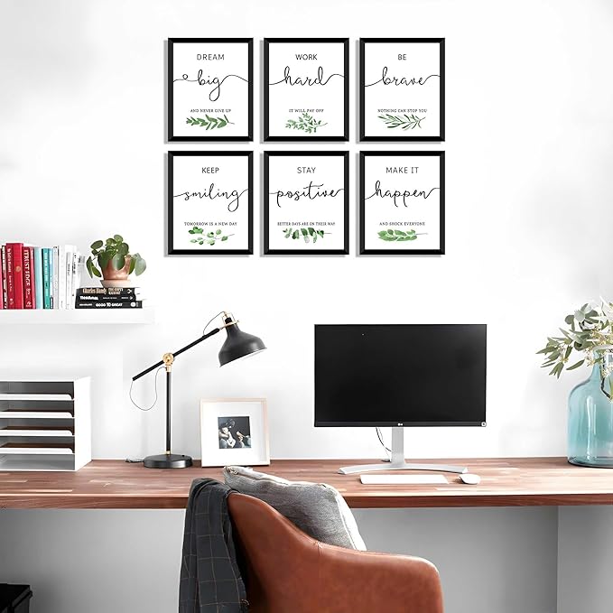LANCHI95 6 Pcs Inspirational Wall Art Office Decor, Positive Affirmations Wall Art Motivational Prints for Office,Bedroom,Living Room,Classroom 8x10in (Slogan- UNFRAMED)