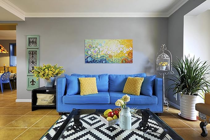 YHSKY ARTS White Flower Oil Paintings with Hand Painted Textured Modern Colorful Canvas Wall Art Contemporary Botanical Pictures Abstract Aesthetic Artwork for Living Room Bedroom Bathroom Decor