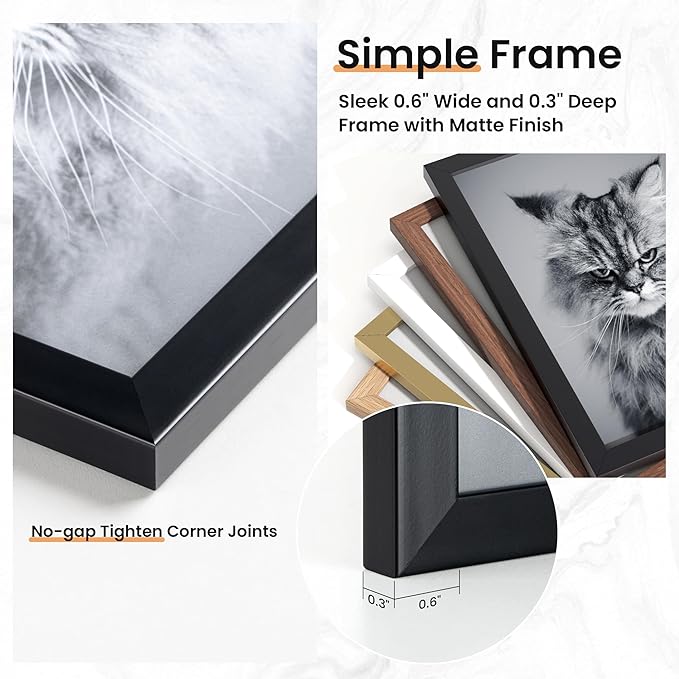 15 Pack Picture Frames Collage Wall Decor, Gallery Frame Set for Wall Mounting or Tabletop Display, Multi Sizes Including 3pcs 8x10, 6pcs 5x7, 6pcs 4x6, Black+Oak+Walnut