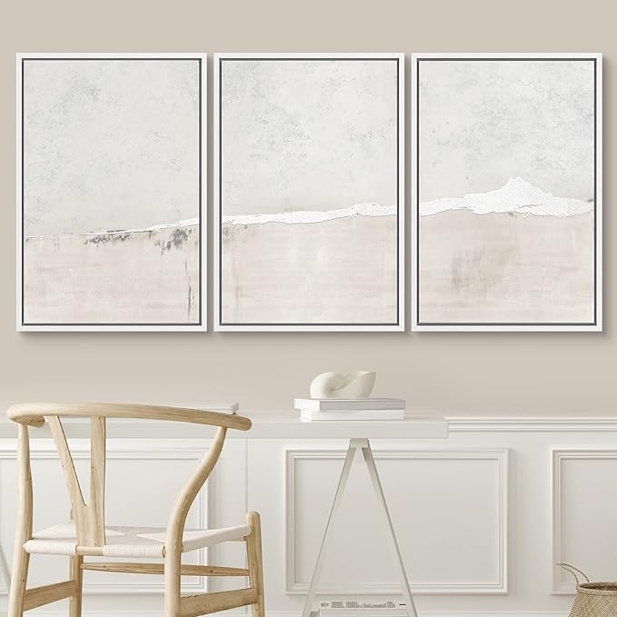 SIGNWIN Framed Canvas Print Wall Art Set Industrial Grunge White Gray Landscape Shapes Abstract Illustrations Modern Art Decorative Nordic Zen for Living Room, Bedroom, Office - 24"x36"x3 White