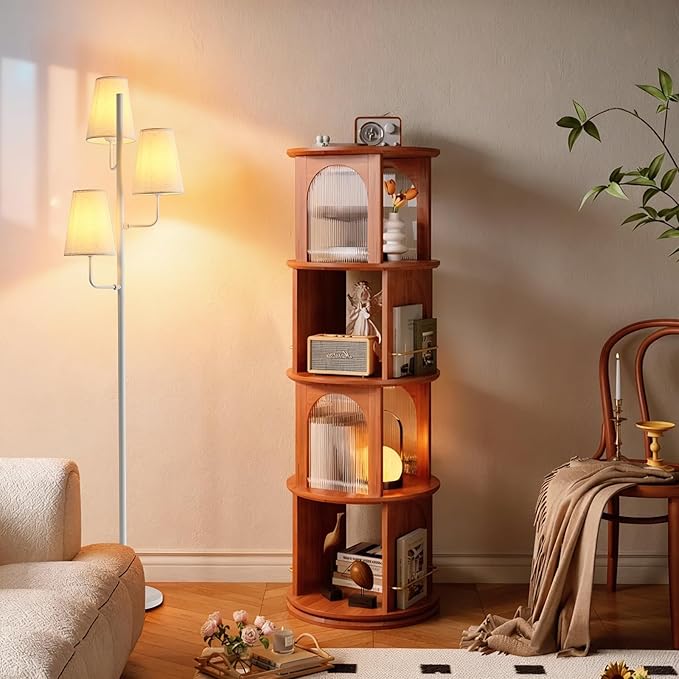 Traditional Floor Lamp for Living Room:3 Light Linen Country Rustic Floor Lamp for Bedroom, White Standing Lamp with Foot Switch, Country Rustic Tall Lamp, No Bulb