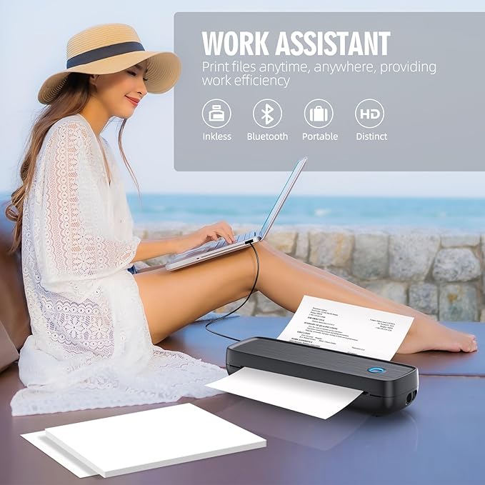 Aixiqee Portable Inkless Printer, Wireless Bluetooth Thermal Printer with 4200mAh Battery, Prints A4/A5/US Letter, High Resolution Mini Printer for Travel, Home Office & Mobile Printing