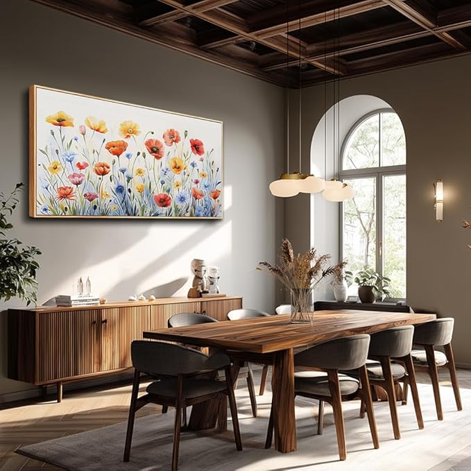PHAOHUAXM Large Framed Canvas Wall Art For Living Room Wall Decoration For Bedroom Abstract Ink-Wash Flower Painting Wood Frame Dining Room Decor Artwork Prints Home Decor Ready To Hang 20"X40"