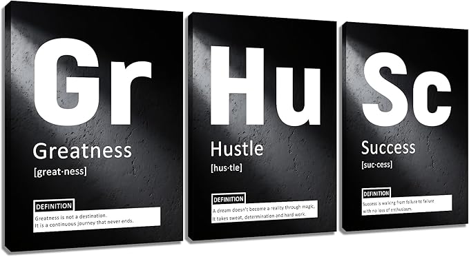 Inspirational Canvas Painting Wall Art Motivational Entrepreneur Quotes Greatness Hustle Success Poster Print Home Decor Artwork for Home Bathroom Picture Stretched and Framed [36''W x 16''H]