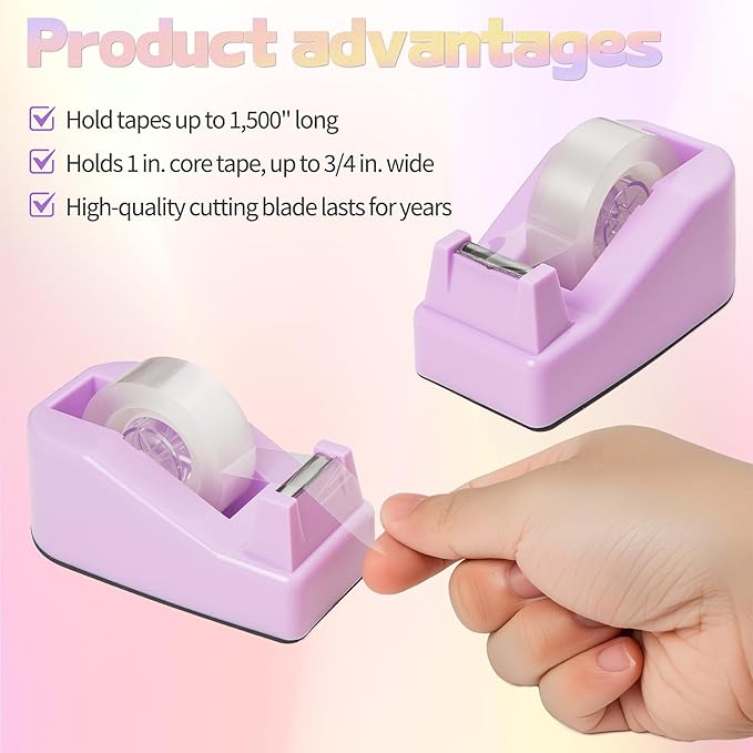 10pcs Purple Office Accessories for Women, Office Supplies Set, Desk Organizer with 360° Rotating Pen Holder, Stapler, Staple Remover, Tape Dispenser, Scissor, Ruler, Gift for Students, Office Clerks