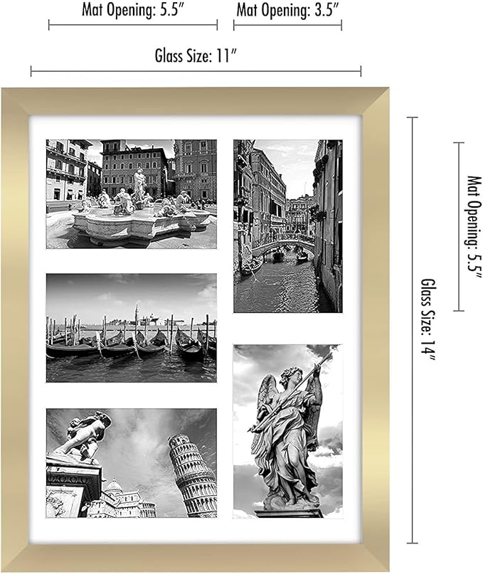Americanflat 4x6 Collage Picture Frame with Shatter-Resistant Glass - Fits Five 4x6 Photos or Use as One 11x14 Picture Frame - Signature Collection - Collage Frames for Wall Display - Gold